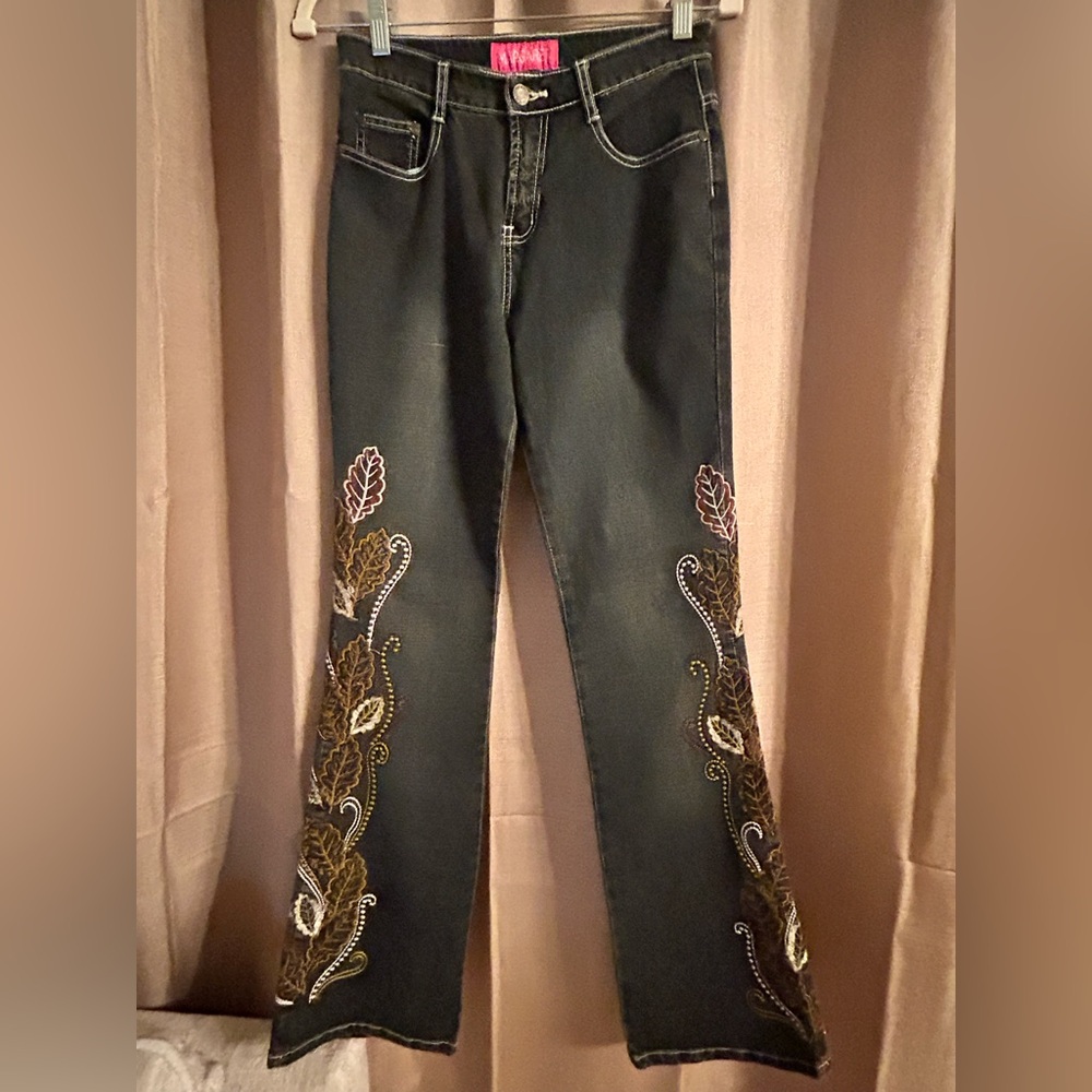 68. Margaret Embroidered Black Flare Embroidered Jeans for Women